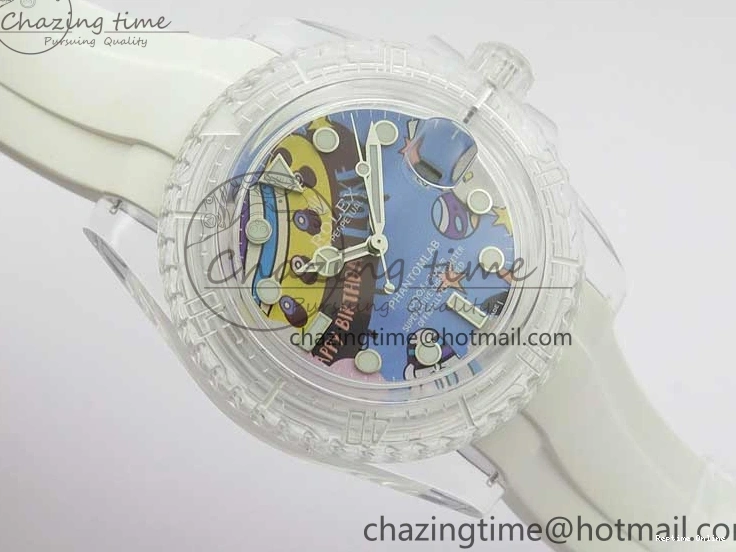 0518 Affordable Submariner Phantomlab Transparent KZF Best Edition Blue Space Dial on White Rubber Strap VR 2566